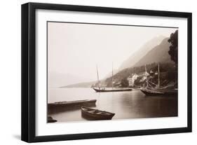 Le village de Saint-Gingolphe au bord du lac où sont ancrées barques et voiliers-Alexandre-Gustave Eiffel-Framed Giclee Print