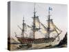 Le Volcan 80-Gun Ship of Line in 1745, Color Lithograph by Lebreton, 19th Century-null-Stretched Canvas