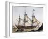 Le Volcan 80-Gun Ship of Line in 1745, Color Lithograph by Lebreton, 19th Century-null-Framed Giclee Print