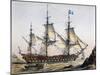 Le Volcan 80-Gun Ship of Line in 1745, Color Lithograph by Lebreton, 19th Century-null-Mounted Giclee Print