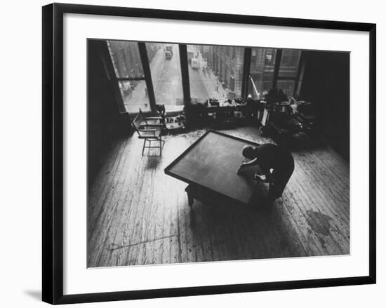 Leader of Minimal Art Movement Ad Reinhardt Working on One of His 'Black' Paintings-John Loengard-Framed Premium Photographic Print