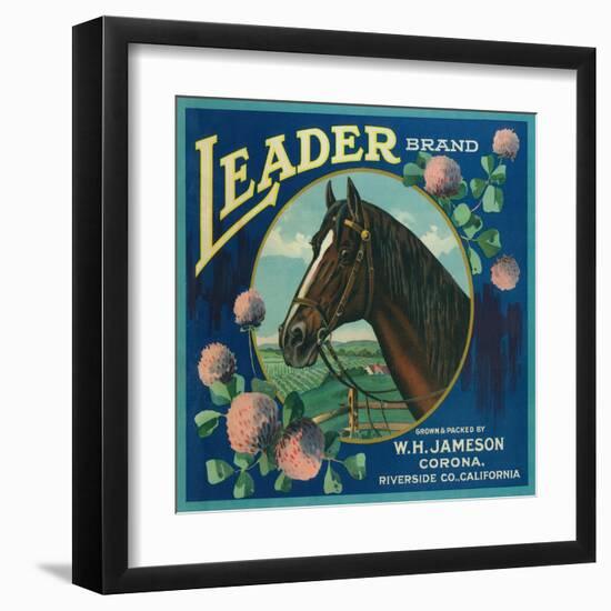 Leader Orange Label - Corona, CA-Lantern Press-Framed Art Print