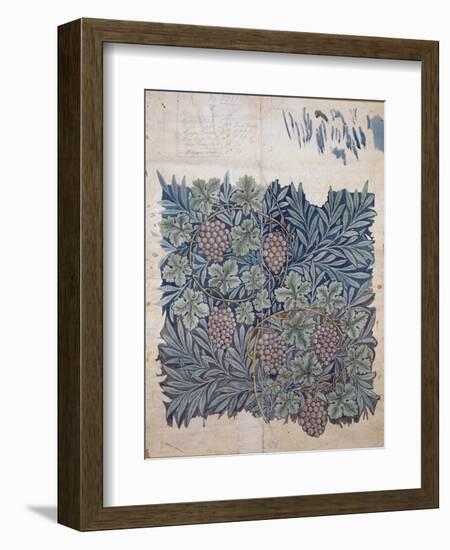 Leaf and Grape Design for 'Vine' Wallpaper (Pencil and W/C on Paper)-William Morris-Framed Giclee Print