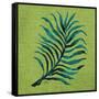 Leaf on Green Burlap-Elizabeth Medley-Framed Stretched Canvas