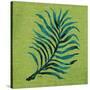 Leaf on Green Burlap-Elizabeth Medley-Stretched Canvas