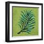 Leaf on Green Burlap-Elizabeth Medley-Framed Art Print