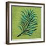 Leaf on Green Burlap-Elizabeth Medley-Framed Art Print