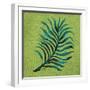 Leaf on Green Burlap-Elizabeth Medley-Framed Art Print