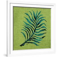 Leaf on Green Burlap-Elizabeth Medley-Framed Art Print