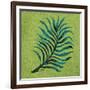 Leaf on Green Burlap-Elizabeth Medley-Framed Art Print