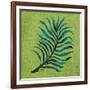 Leaf on Green Burlap-Elizabeth Medley-Framed Art Print