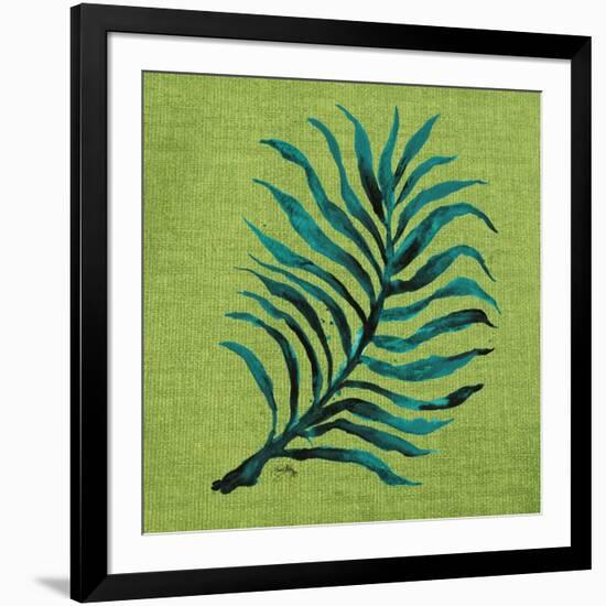 Leaf on Green Burlap-Elizabeth Medley-Framed Art Print