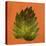 Leaf on Teal Burlap-Elizabeth Medley-Stretched Canvas