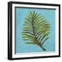 Leaf on Teal Burlap-Elizabeth Medley-Framed Art Print