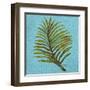 Leaf on Teal Burlap-Elizabeth Medley-Framed Art Print