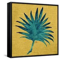 Leaf on Yellow Burlap-Elizabeth Medley-Framed Stretched Canvas