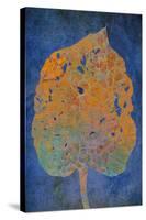 Leaf Orange on Blue-Cora Niele-Stretched Canvas