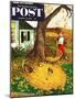 "Leaf Pile" Saturday Evening Post Cover, October 16, 1954-John Clymer-Mounted Giclee Print