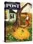 "Leaf Pile" Saturday Evening Post Cover, October 16, 1954-John Clymer-Stretched Canvas