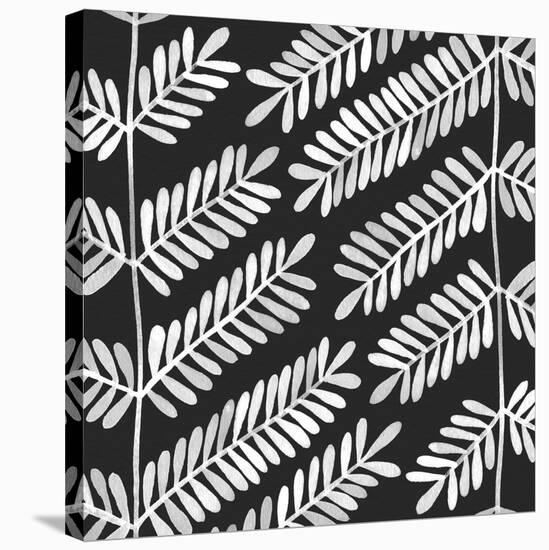 Leaflets Black Pattern-Cat Coquillette-Stretched Canvas