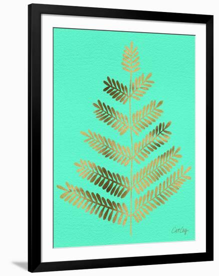 Leaflets in Gold on Turquoise – Cat Coqullette-Cat Coquillette-Framed Giclee Print