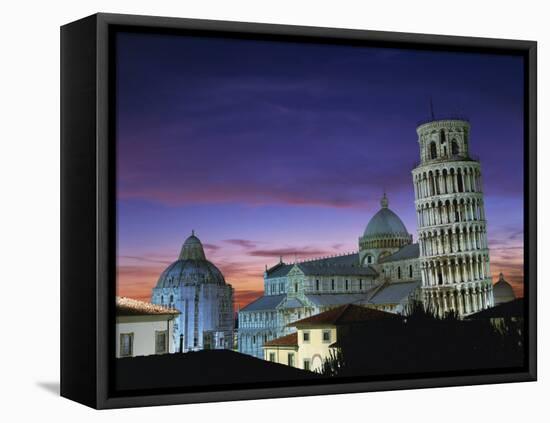 Leaning Tower, Duomo and Baptistery at Sunset in the City of Pisa, Tuscany, Italy-null-Framed Stretched Canvas