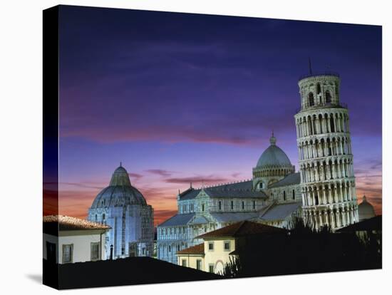 Leaning Tower, Duomo and Baptistery at Sunset in the City of Pisa, Tuscany, Italy-null-Stretched Canvas