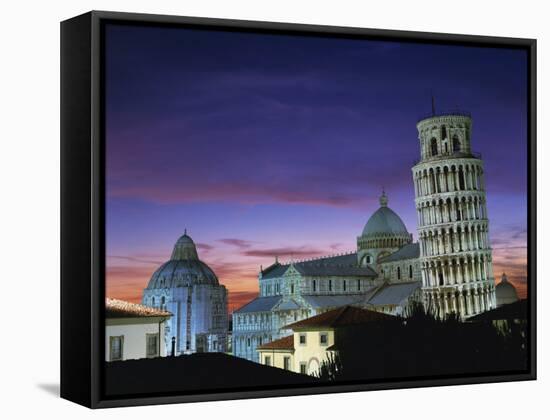 Leaning Tower, Duomo and Baptistery at Sunset in the City of Pisa, Tuscany, Italy-null-Framed Stretched Canvas