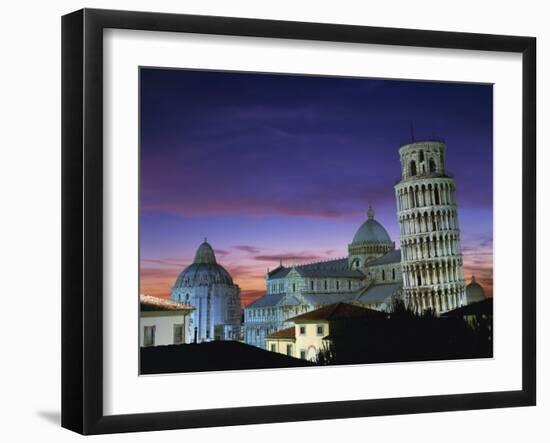 Leaning Tower, Duomo and Baptistery at Sunset in the City of Pisa, Tuscany, Italy-null-Framed Photographic Print