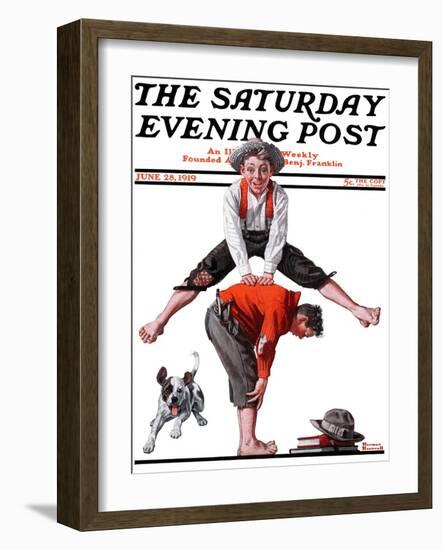 "Leapfrog" Saturday Evening Post Cover, June 28,1919-Norman Rockwell-Framed Giclee Print