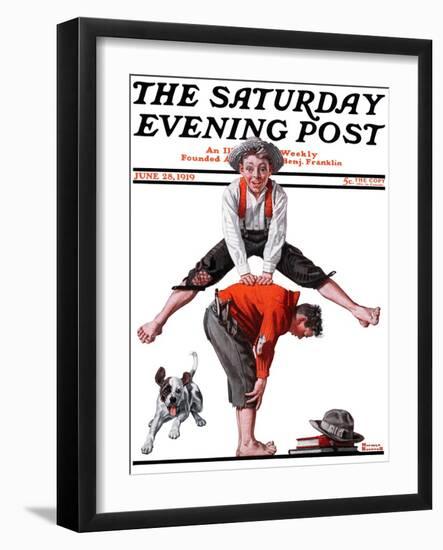 "Leapfrog" Saturday Evening Post Cover, June 28,1919-Norman Rockwell-Framed Giclee Print