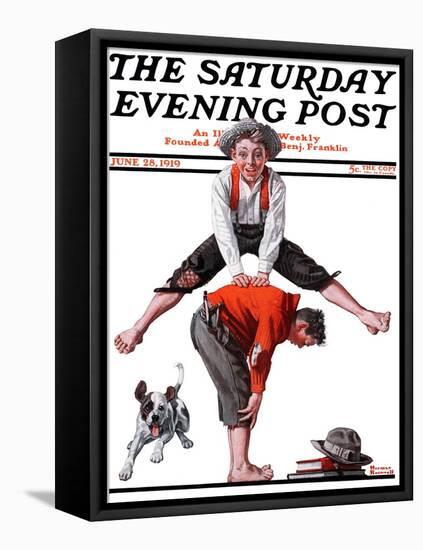 "Leapfrog" Saturday Evening Post Cover, June 28,1919-Norman Rockwell-Framed Stretched Canvas