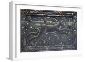 Leaping Hare  2020  (tinted gesso on wood)-PJ Crook-Framed Giclee Print