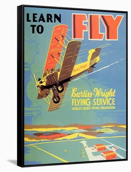 Learn to Fly', Curtiss-Wright Flying Service Poster, 1920S-null-Framed Stretched Canvas