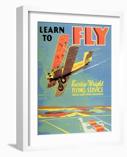 Learn to Fly', Curtiss-Wright Flying Service Poster, 1920S-null-Framed Giclee Print