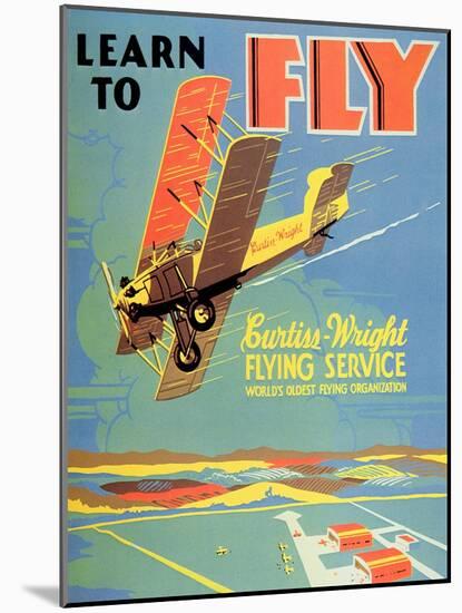 Learn to Fly', Curtiss-Wright Flying Service Poster, 1920S-null-Mounted Giclee Print