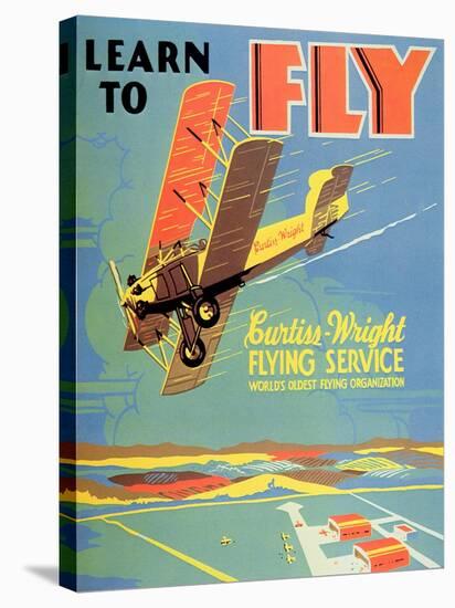 Learn to Fly', Curtiss-Wright Flying Service Poster, 1920S-null-Stretched Canvas