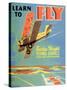 Learn to Fly', Curtiss-Wright Flying Service Poster, 1920S-null-Stretched Canvas