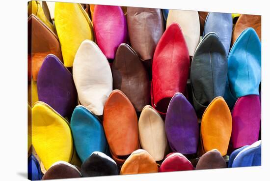 Leather Slippers for Sale in the Souk, Marrakech (Marrakesh), Morocco-Peter Adams-Stretched Canvas