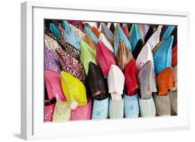 Leather Slippers for Sale in the Souk, Marrakech, Morocco-Peter Adams-Framed Photographic Print