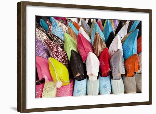 Leather Slippers for Sale in the Souk, Marrakech, Morocco-Peter Adams-Framed Photographic Print