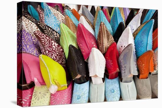 Leather Slippers for Sale in the Souk, Marrakech, Morocco-Peter Adams-Stretched Canvas