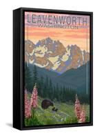 Leavenworth, Washington - Bears and Spring Flowers-Lantern Press-Framed Stretched Canvas