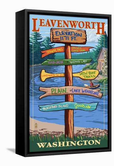 Leavenworth, Washington - Signpost Destinations-Lantern Press-Framed Stretched Canvas