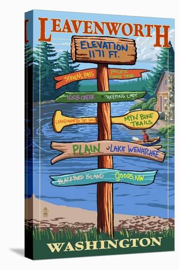 Leavenworth, Washington - Signpost Destinations-Lantern Press-Stretched Canvas