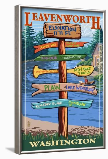 Leavenworth, Washington - Signpost Destinations-Lantern Press-Framed Art Print