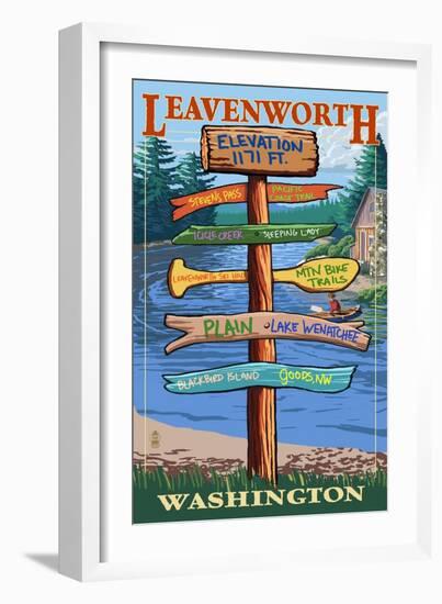 Leavenworth, Washington - Signpost Destinations-Lantern Press-Framed Art Print