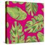 Leaves On Pink-Kat Papa-Stretched Canvas