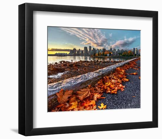 Leaves & Vancouver Downtown-null-Framed Art Print