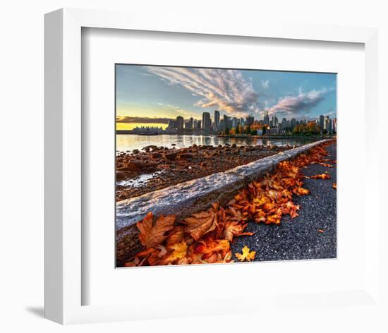 Leaves & Vancouver Downtown-null-Framed Art Print